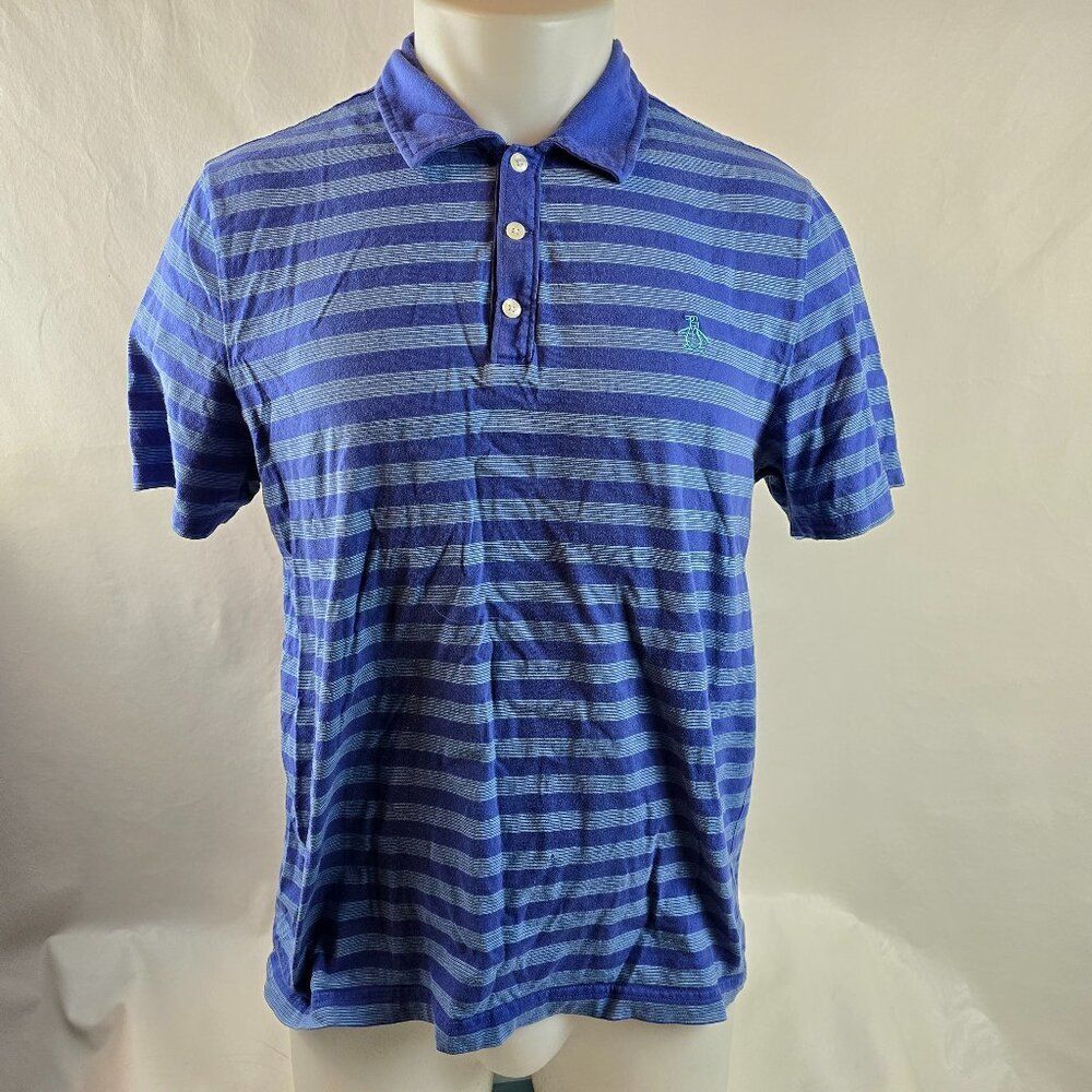 Original Penguin Shirt Mens Large Blue  Polo Striped Classic Fit Preppy Golf
